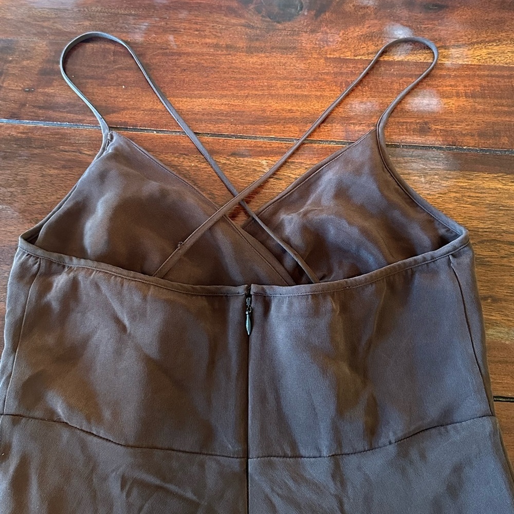 J.Crew 100% Silk Chocolate Brown Midi Dress Size 8 Spaghetti Strap VNeck A-Line - Picture 5 of 8